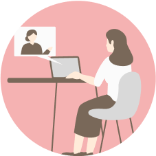 ノートPCでビデオ通話する女性のイラスト